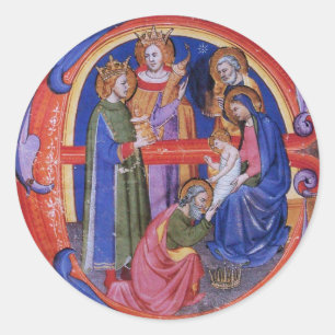 ADORATION OF MAGI CHRISTMAS NATIVITY PARCHMENT CLASSIC ROUND STICKER