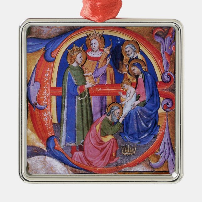 ADORATION OF MAGI CHRISTMAS NATIVITY PARCHMENT METAL ORNAMENT (Front)