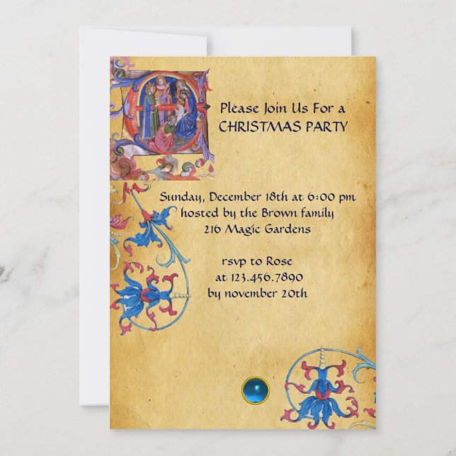 ADORATION OF MAGI FLORAL CHRISTMAS PARCHMENT INVITATION (Back)