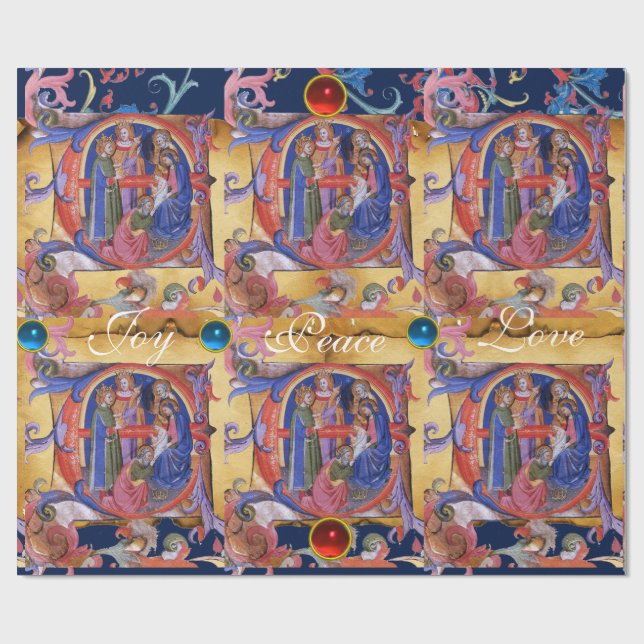 ADORATION OF MAGI FLORAL CHRISTMAS PARCHMENT WRAPPING PAPER (Flat)