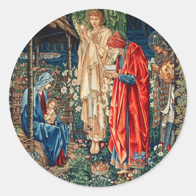 ADORATION OF MAGI Morris,Burne-Jones  Rectangular  Classic Round Sticker (Front)