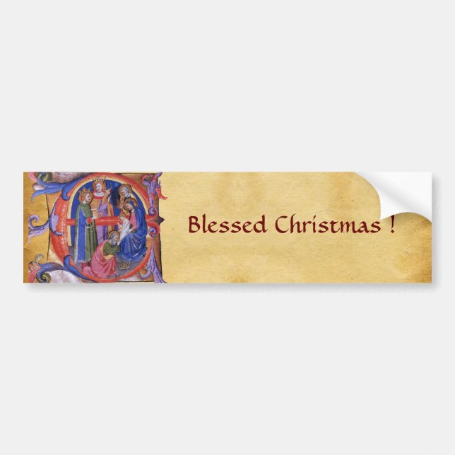 ADORATION OF MAGI NATIVITY CHRISTMAS PARCHMENT BUMPER STICKER (Front)