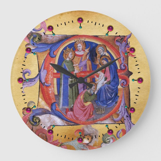 ADORATION OF MAGI NATIVITY CHRISTMAS PARCHMENT LARGE CLOCK (Front)