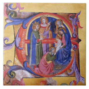ADORATION OF MAGI NATIVITY CHRISTMAS PARCHMENT TILE
