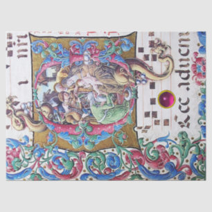 ADORATION OF MAGI , NATIVITY MONOGRAM WITH DOLPHIN TISSUE PAPER