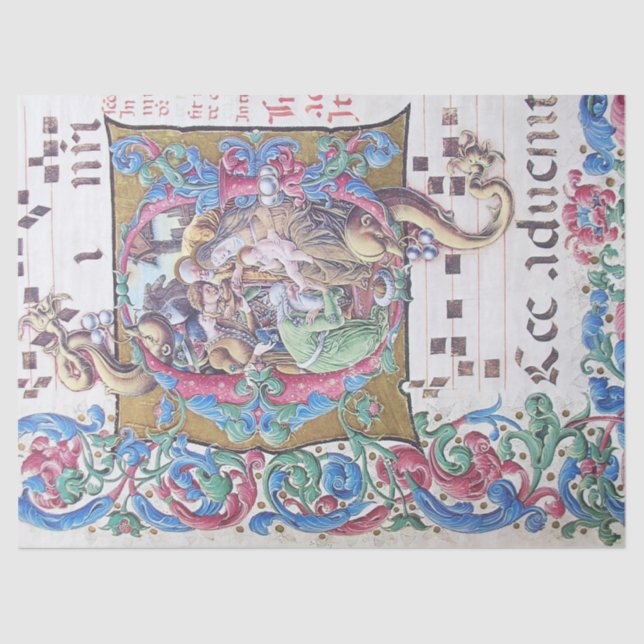 ADORATION OF MAGI , NATIVITY MONOGRAM WITH DOLPHIN TISSUE PAPER (Front)