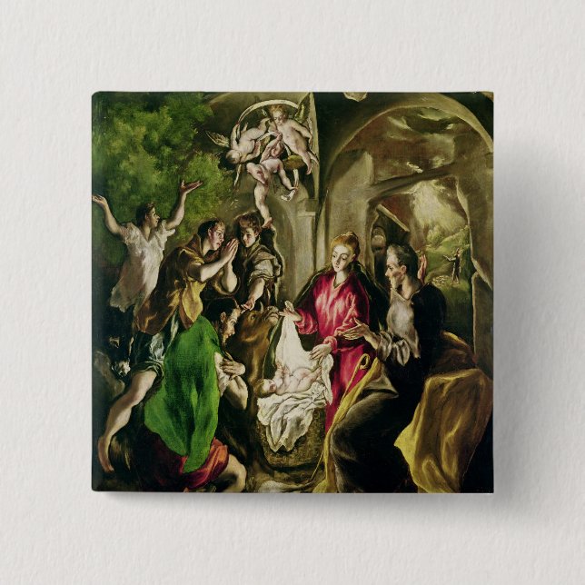 Adoration of the Shepherds, 1603-05 2 Inch Square Button (Front)