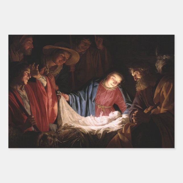 Adoration of the Shepherds by Gerard van Honthorst Wrapping Paper Sheet (Front)