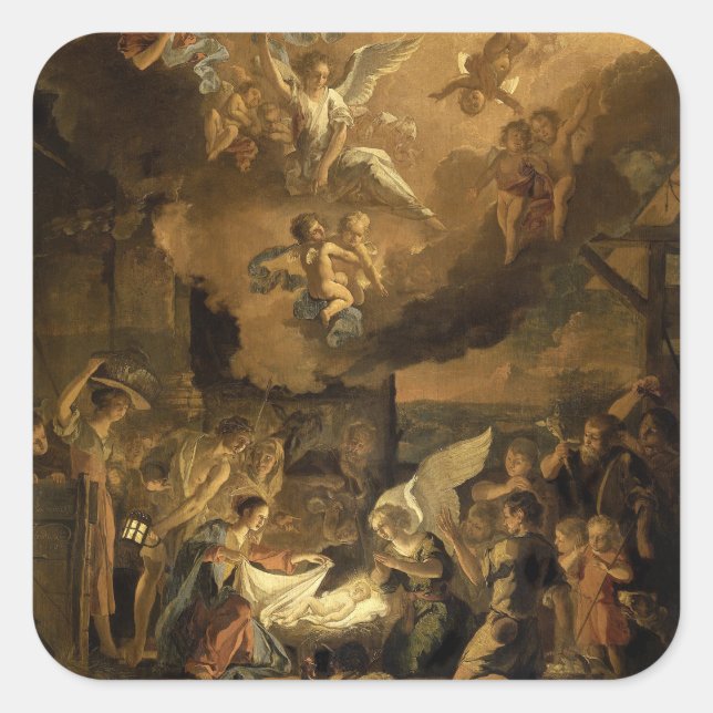 Adoration of the Shepherds Fine Art Christmas Square Sticker (Front)