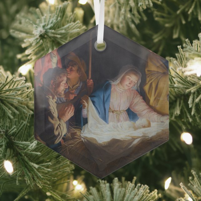 Adoration of the shepherds - Honthorst - Christmas Glass Ornament (Insitu)