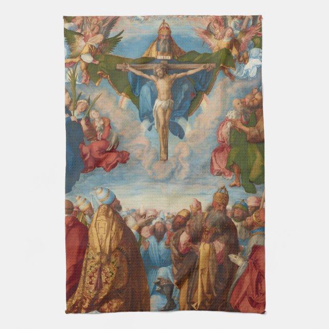 Adoration of the Trinity, detail by Albrecht Durer Kitchen Towel (Vertical)