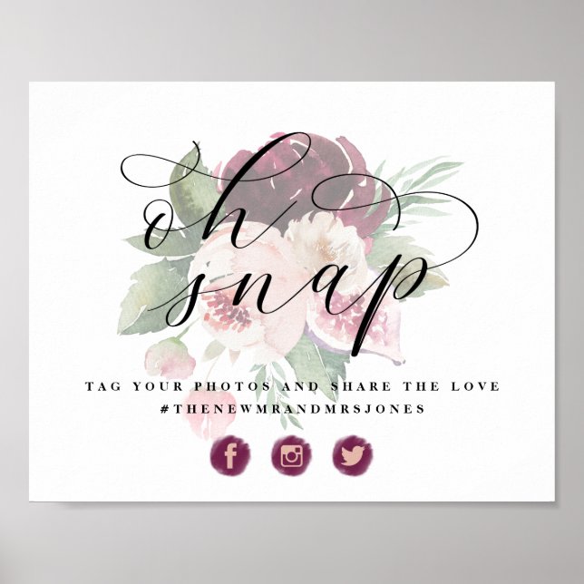 Adore Floral Oh Snap Photo Social Wedding Sign (Front)