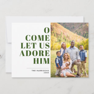 Adore Him Green and White Modern Religious Photo Holiday Card