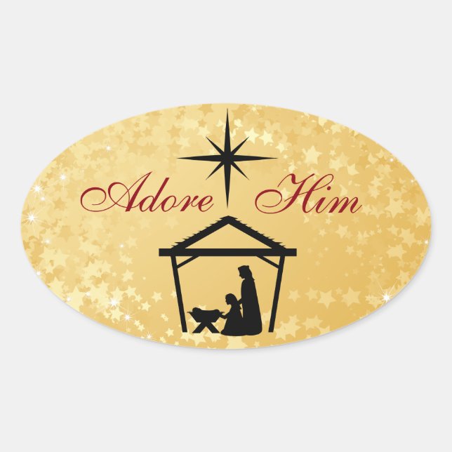 Adore-Lui - Scène de la Nativité Stickers de Noël (Devant)
