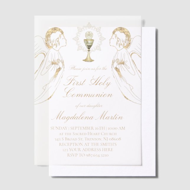 adoring angels First Holy Communion Vellum Invitations (Offset)