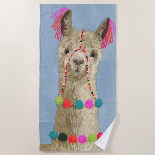 Adorned Llama - Beige Beach Towel (Front)