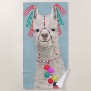 Adorned Llama - White Beach Towel