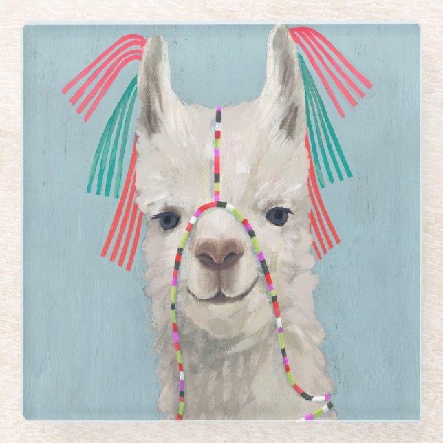 Adorned Llama - White Glass Coaster (Front)