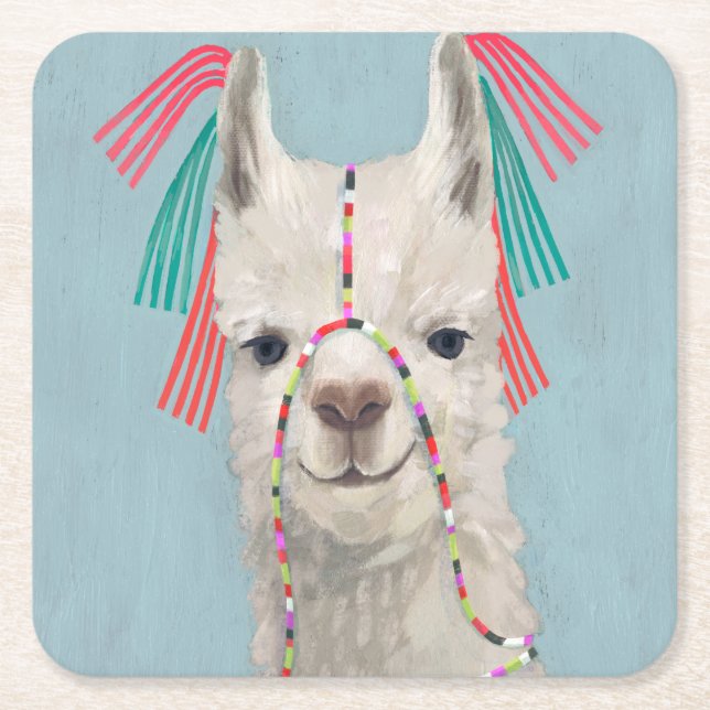 Adorned Llama - White Square Paper Coaster (Front)