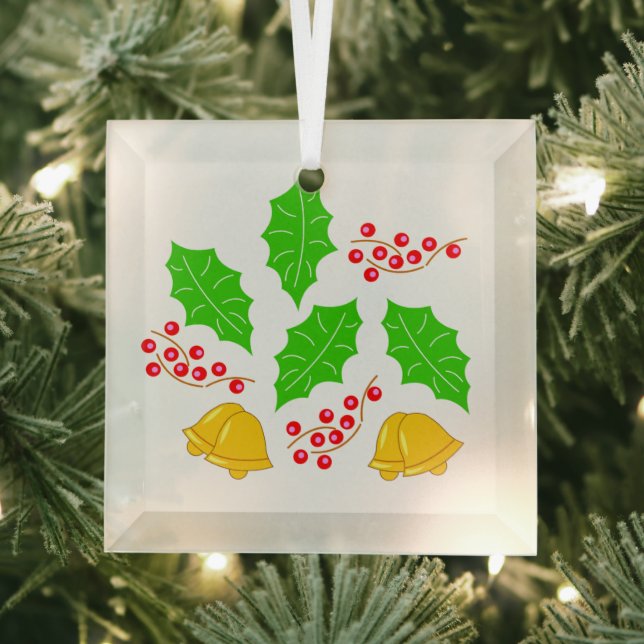 Adorno De Cristal Cuadrado Feliz Navidad Glass Ornament (Insitu)
