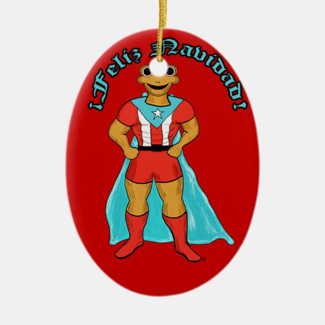 Adorno Super Coqui Feliz Navidad Ceramic Ornament (Front)