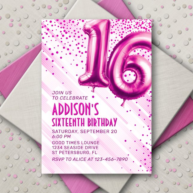 Ados Filles rose 16e anniversaire Invitation (Créateur téléchargé)