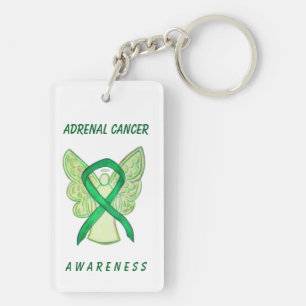 Adrenal Cancer Awareness Green Ribbon Keychain
