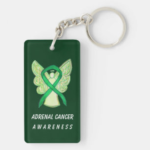 Adrenal Cancer Awareness Green Ribbon Keychain