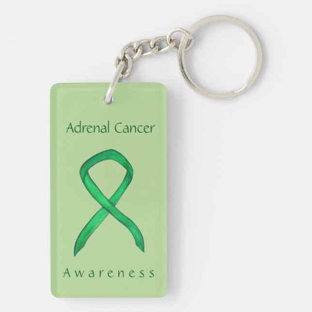 Adrenal Cancer Awareness Green Ribbon Keychain (Back)