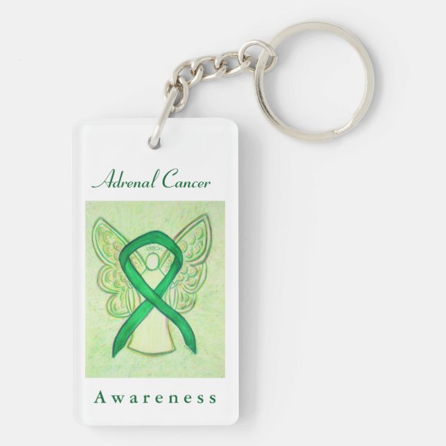 Adrenal Cancer Awareness Green Ribbon Keychain (Back)