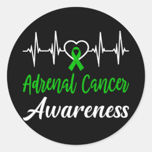 Adrenal Cancer Awareness Love Heartbeat Green Ribb Classic Round Sticker