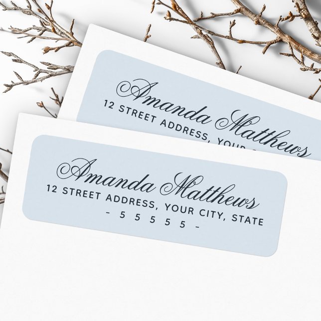 Adresse calligraphique bleue poussiéreuse chic ten (Chic trendy dusty blue calligraphy script address label)