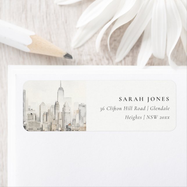 Adresse d'aquarelle minimale de New York City Skyl (En situation)
