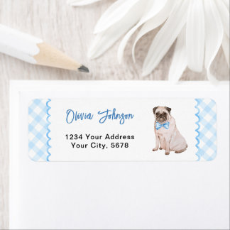 Adresse de Baby Shower Chien Gingham Bleu
