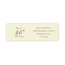 Adresse de fête d'anniversaire 40 ans crème élégan
