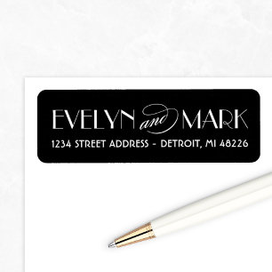 Adresse de mariage avec monogramme Art Déco noir v