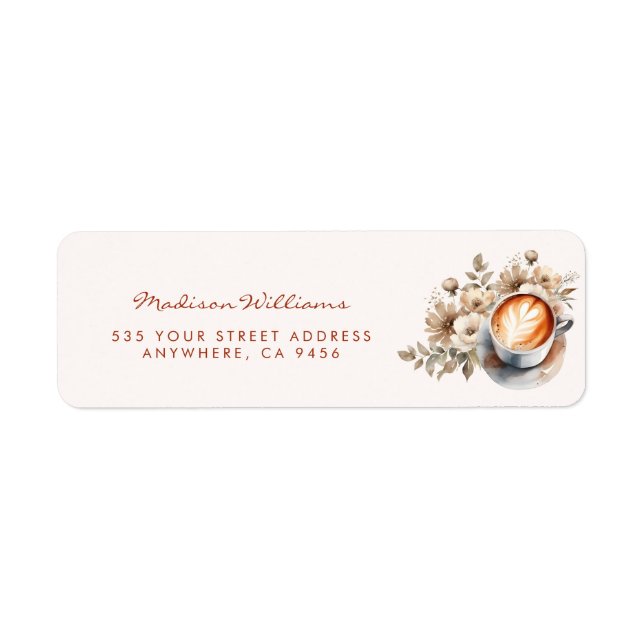 Adresse de mariage bohème floral à thème café (Devant)