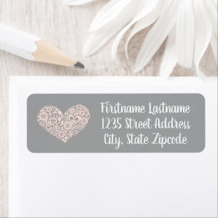 Adresse de mariage gris cœur rose capricieux