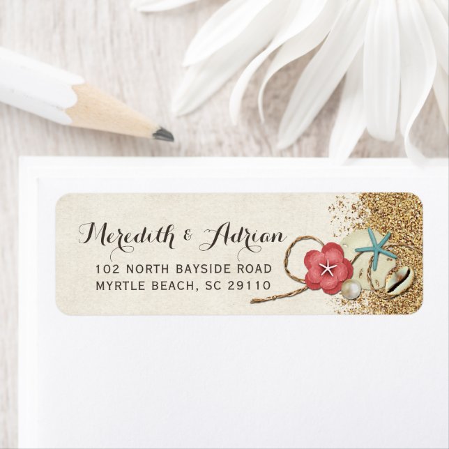 Adresse de mariage Sandy Beach Hibiscus & Shells (En situation)