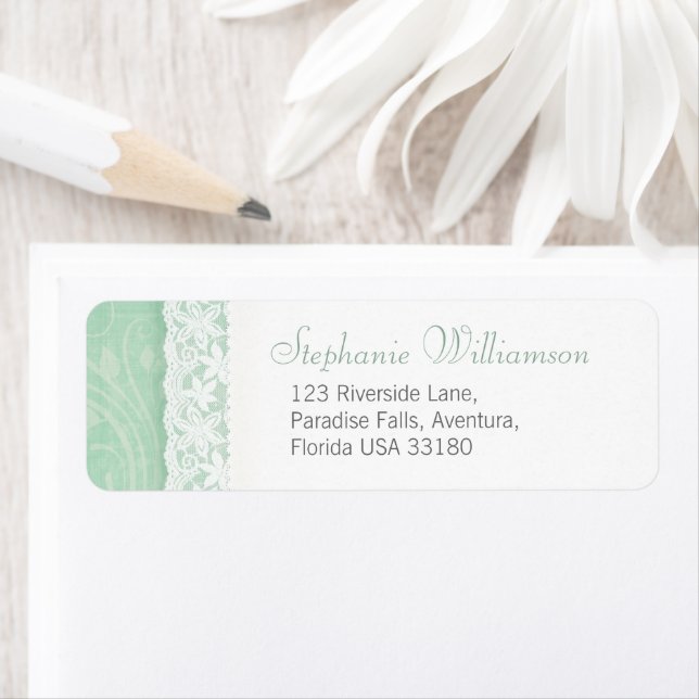 Adresse de réponse de retour du mariage vert et bl (En situation)