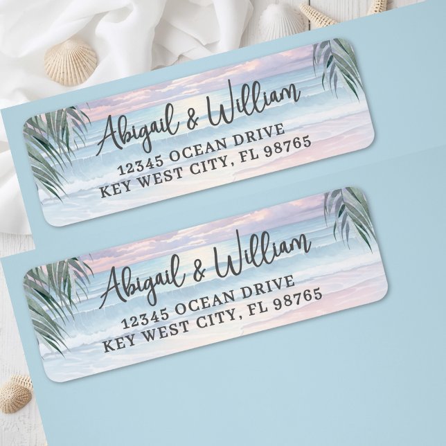 Adresse de Retour Aquarelle de Plage (Beach Watercolor Return Address Label)