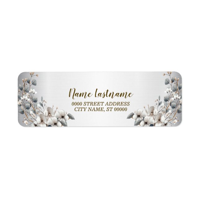 Adresse de retour Aquarelle Fleurs blanches or (Devant)