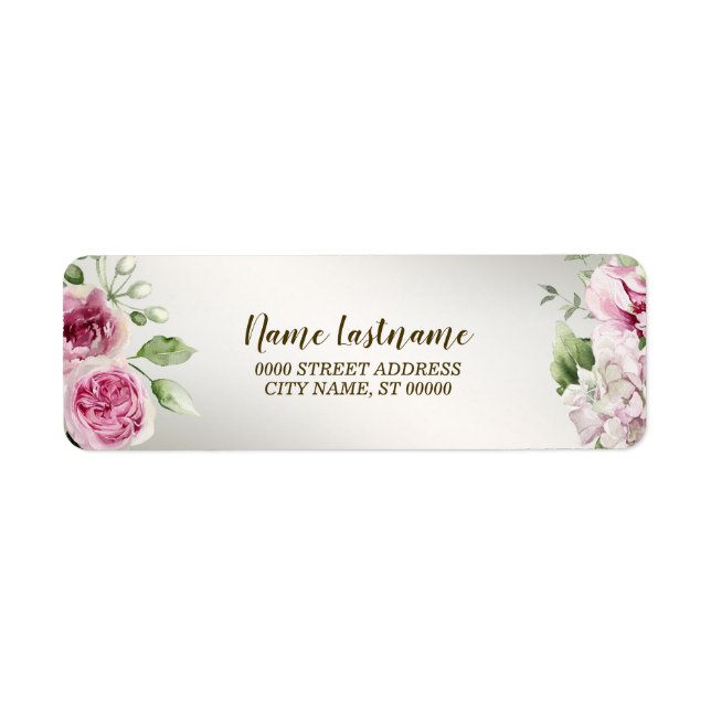 Adresse de retour Aquarelle rose Floral Bronze bri (Devant)