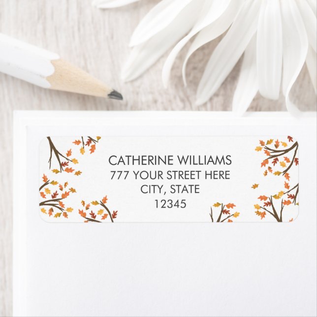 Adresse de retour blanc Autum Fall Leaves Branch (En situation)