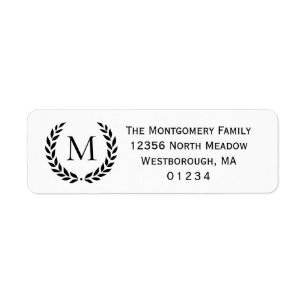 Adresse de retour blanche de noir de monogramme de