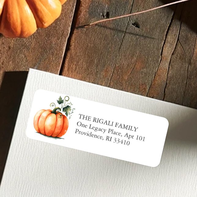 Adresse de retour Citrouille à l'aquarelle (Pumpkin return address labels in watercolor shades or orange and green for fall and rustic events)
