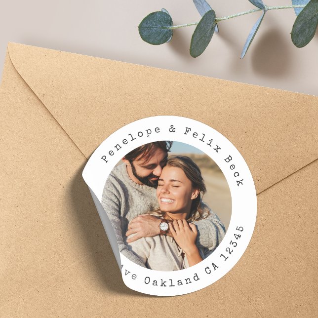 Adresse de retour Couple Photo Classic Sticker ron (Créateur téléchargé)