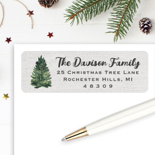 Adresse de retour d'arbre de Noël aquarelle