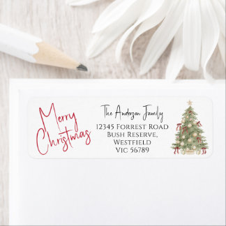 Adresse de retour d'arbre de Noël joyeux aquarelle