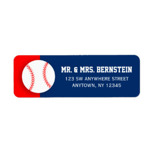Adresse de retour de base-ball bleu rouge